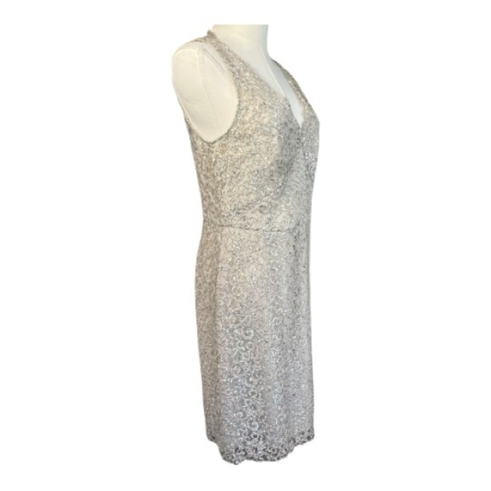 EUC BCBGMaxAzria Lynnette metallic silver lace cocktail dress – size 10 - Picture 4 of 8